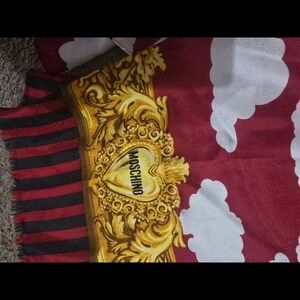 Moschino Elegant Red and Gold Silk Scarf